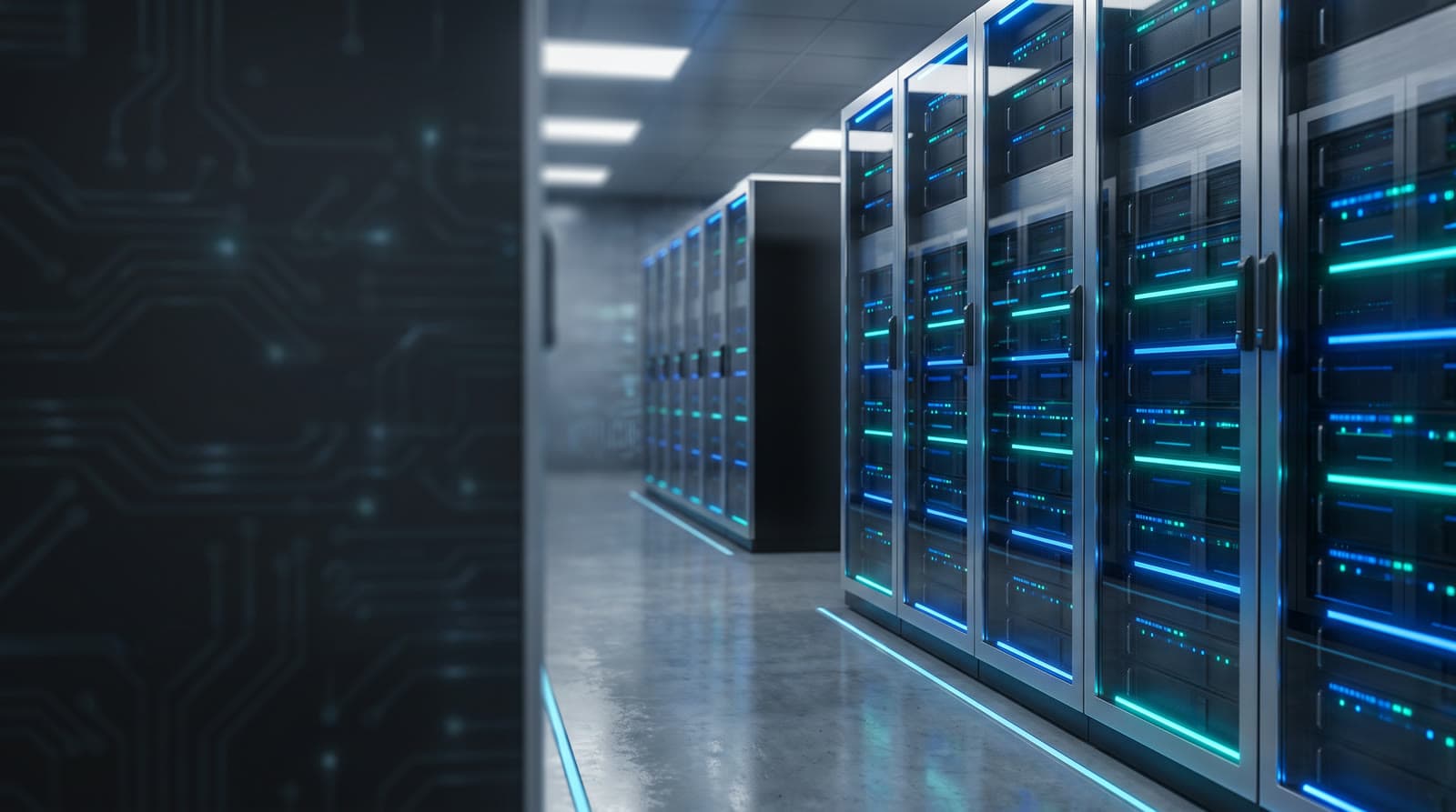 Server racks and data center infrastructure representing technology services